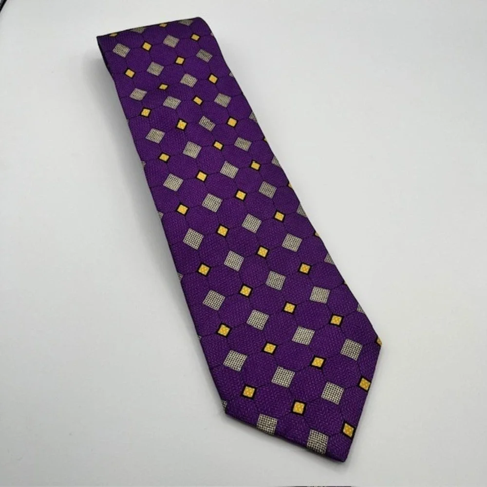 Addendum Mens Silk Tie Purple Geometric Diamond Square Pattern Made‎ in USA